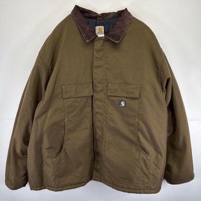 古着 カーハート Carhartt ナイロンダックジャケット フルジップ 中綿 カバーオール 大きいサイズ ワーク ワンポイントロゴ ブラウン系 メンズ