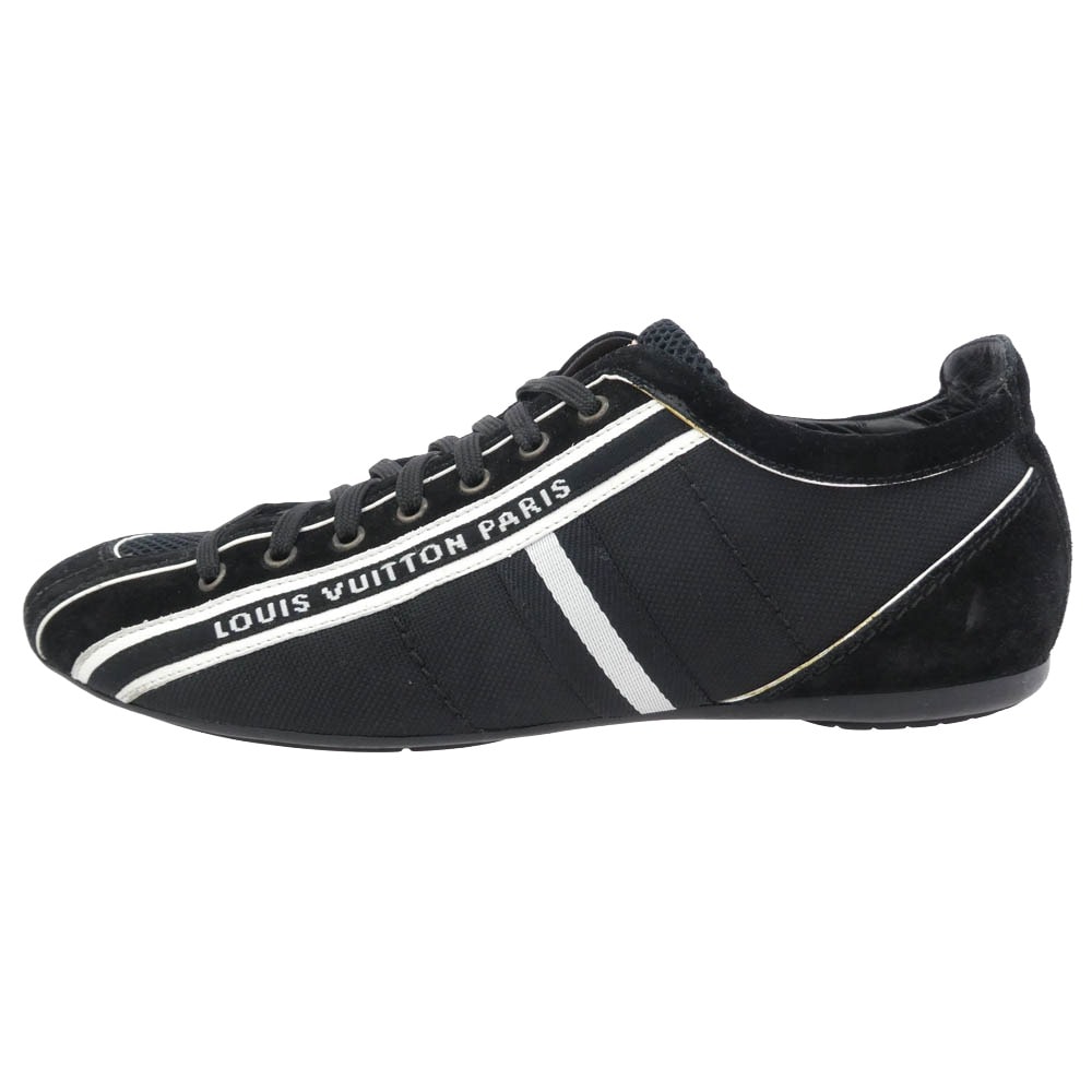 LOUIS VUITTON ルイ・ヴィトン スニーカー LI0038 スエード サイドライン テープロゴ ロープロファイル スニーカー ドライビングシューズ ブラック系 ブラック系 6.5【中古】