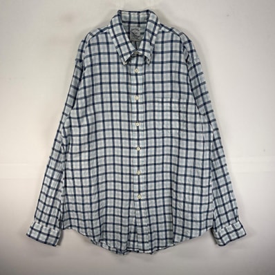 古着 ブルックスブラザーズ Brooks Brothers 長袖シャツ ボタンダウン 胸ポケ L ブルー系 チェック メンズ