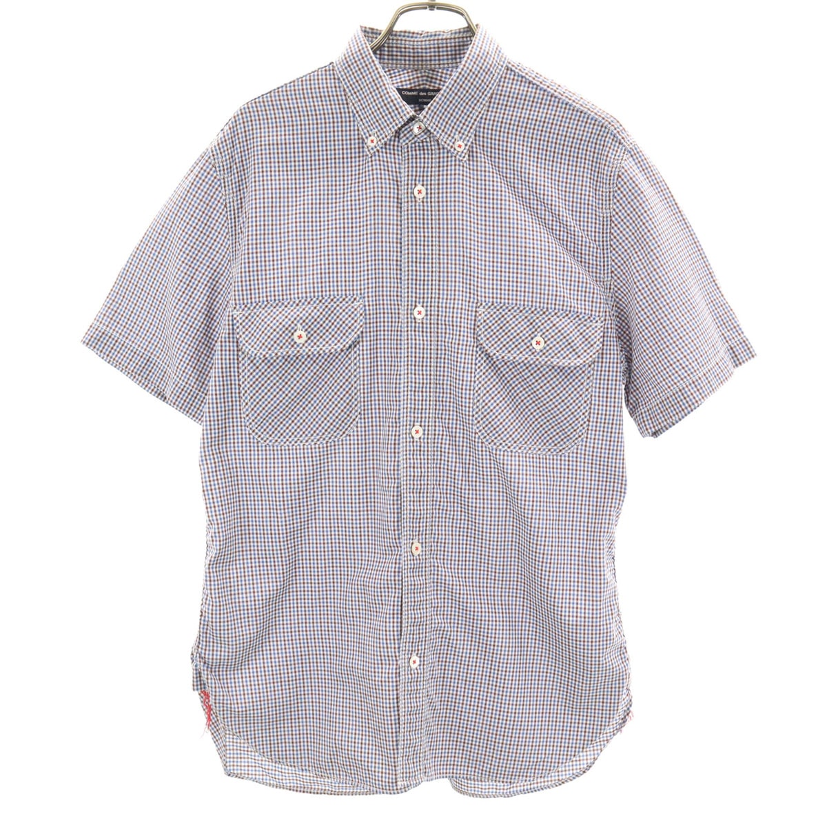 COMME des GARCONS HOMME コムデギャルソンオム 2014年 日本製 ギンガムチェック 半袖 ボタンダウンシャツ S ホワイト