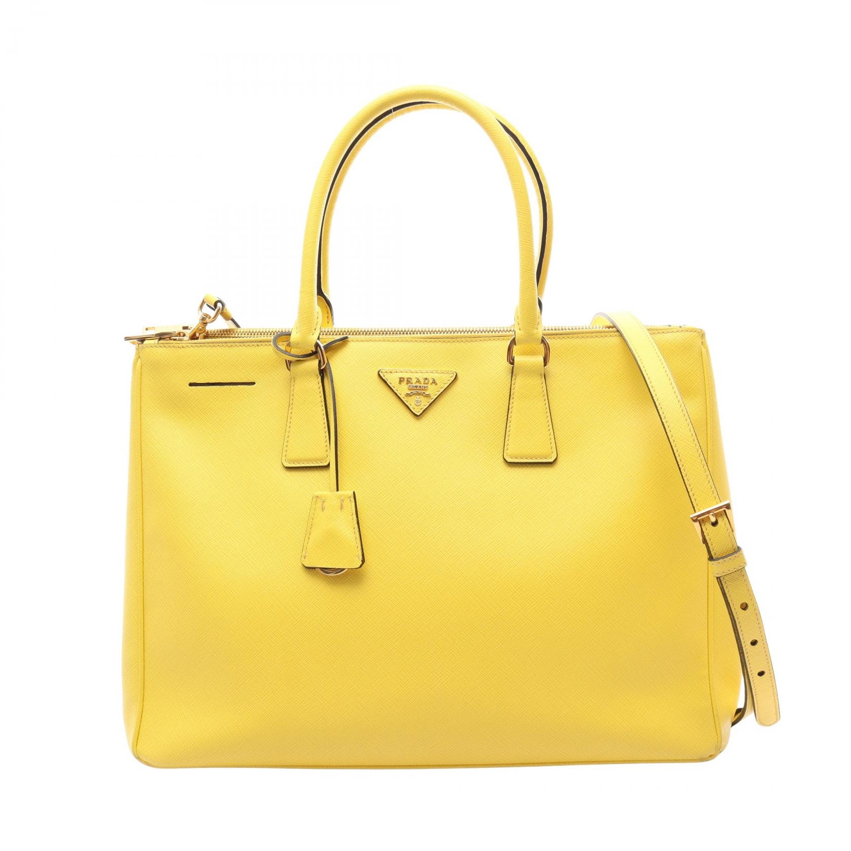 プラダ PRADA SAFFIANO LUX 2WAY トートバッグ バッグ サフィアーノレザー レディース イエロー系 B1786T 【中古】