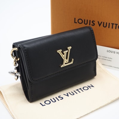 極美品 LOUIS VUITTON ルイ・ヴィトン カーフレザー ミニ トリフォールド ウォレット LV ブルーム M15081 三つ折り財布 ブラック カーフレザー レディース