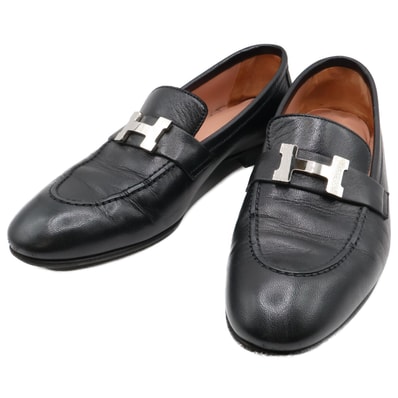 エルメス H201199Z モカシンパリ シェーヴル H金具 レザーローファー 37 1/2