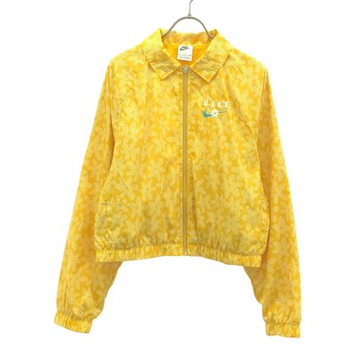 NIKE ナイキ 花柄 ロゴ刺繍 トレーニング ジップジャケット S イエロー 裏メッシュ ジャンパー