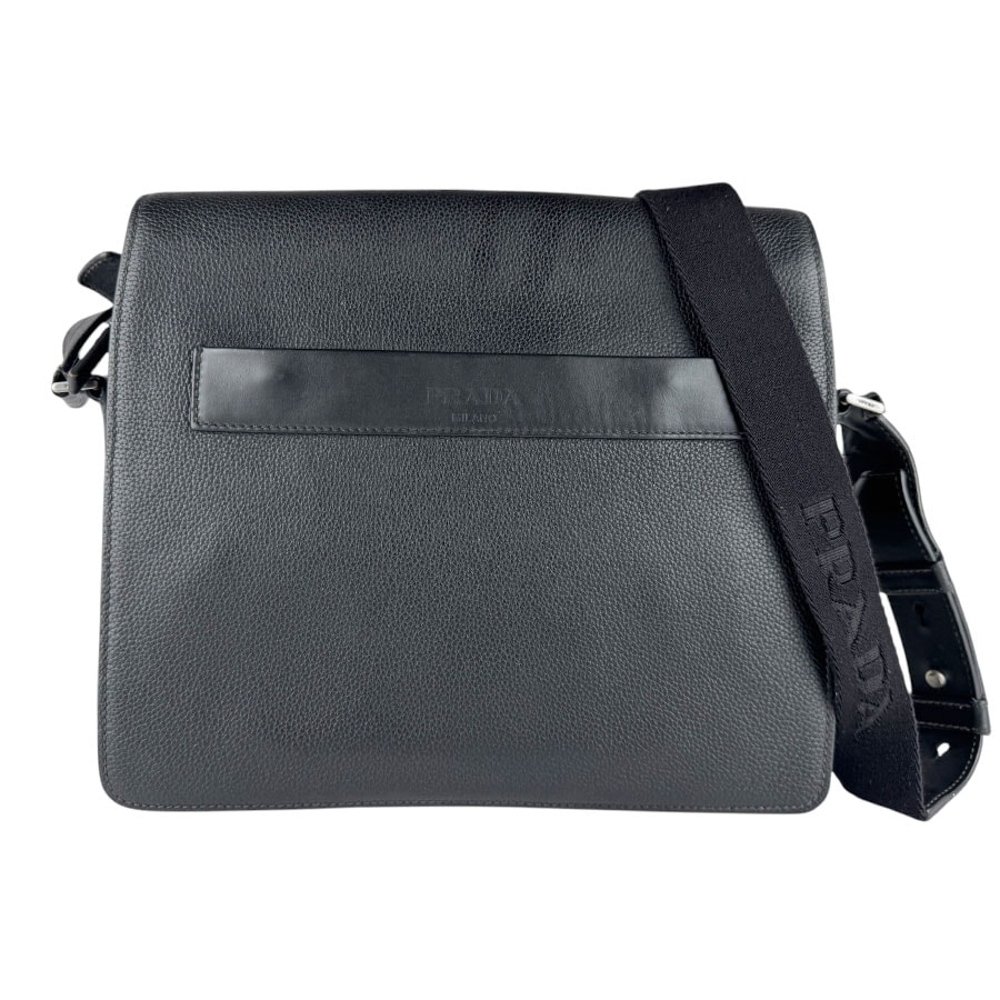 プラダ PRADA ショルダーバッグ レザー ブラック メンズ【中古】 z9440