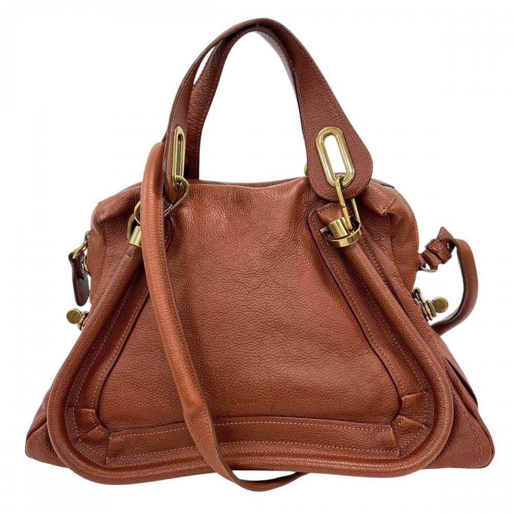 Chloe クロエ ショルダーバッグ パラティ ロゴ刻印 肩掛け 8HS891 グレインカーフレザー ブラウン 茶 ゴールド金具 レディース【中古品】