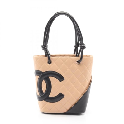 シャネル CHANEL カンボンライン スモール トートバッグ バッグ レザー レディース ベージュ系 / ブラック系 【中古】