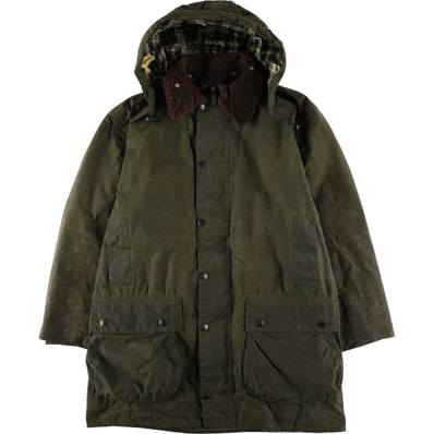 古着 80~90年代 バブアー Barbour BORDER ボーダー フード付き 旧3ワラント ワックスコットン オイルドジャケット 英国製 メンズL相当 ヴィンテージ/eaa604987