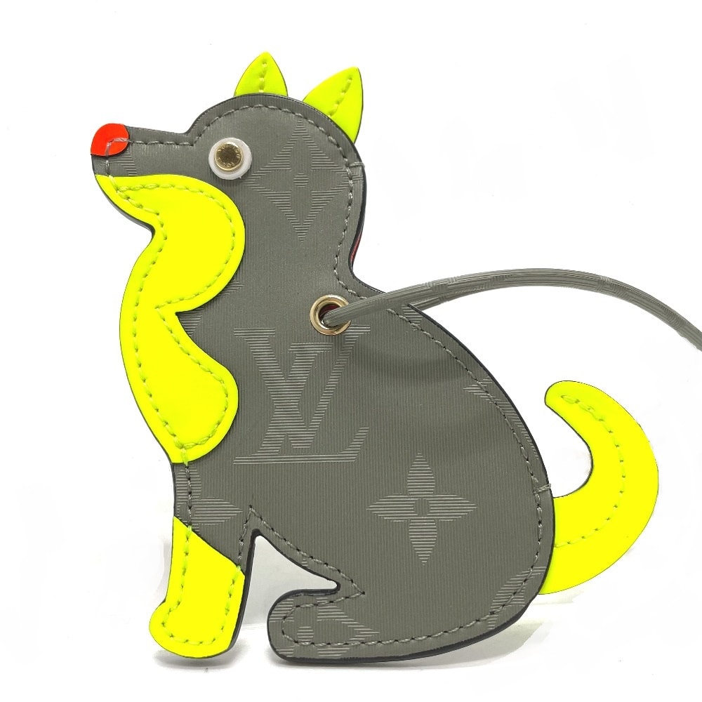 ルイヴィトン LOUIS VUITTON ポルトアドレス 犬 M63280 モノグラム チタニウム ポップアップ限定 チャーム モノグラムキャンバス グレー 美品
