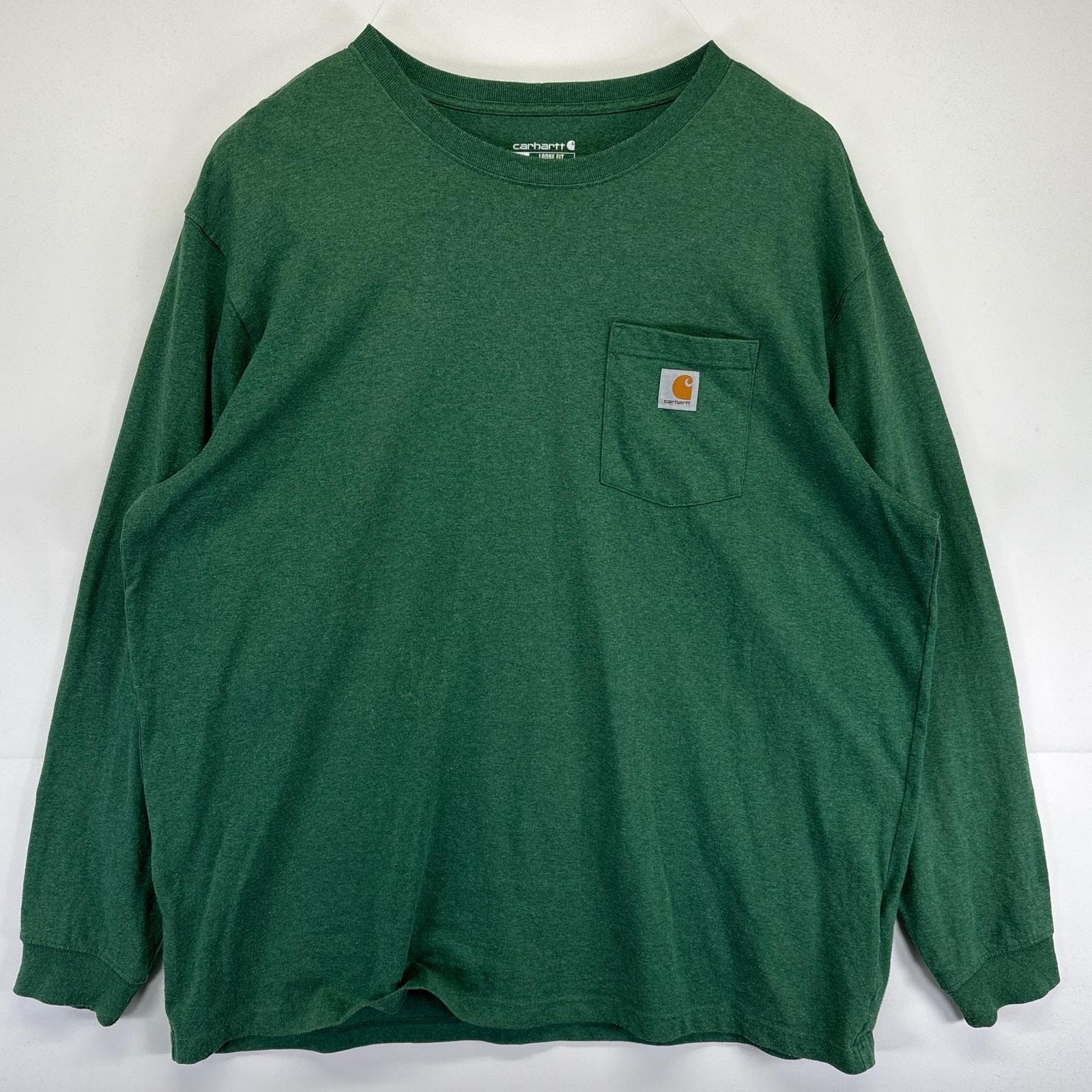 古着 カーハート Carhartt 長袖Tシャツ ワンポイントロゴ クルーネック 大きいサイズ ワーク 無地 2XL  グリーン メンズ