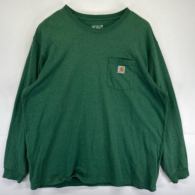 古着 カーハート Carhartt 長袖Tシャツ ワンポイントロゴ クルーネック 大きいサイズ ワーク 無地 2XL グリーン メンズ