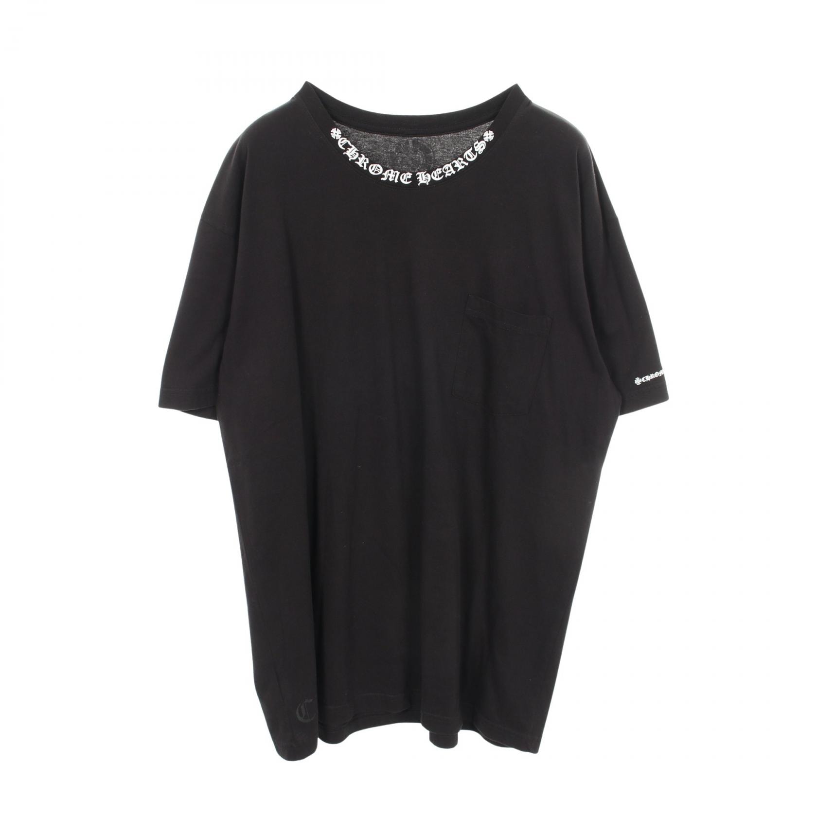クロムハーツ CHROME HEARTS ネックロゴ ポケット 半袖Tシャツ 衣料品 トップス コットン メンズ ブラック系 【中古】