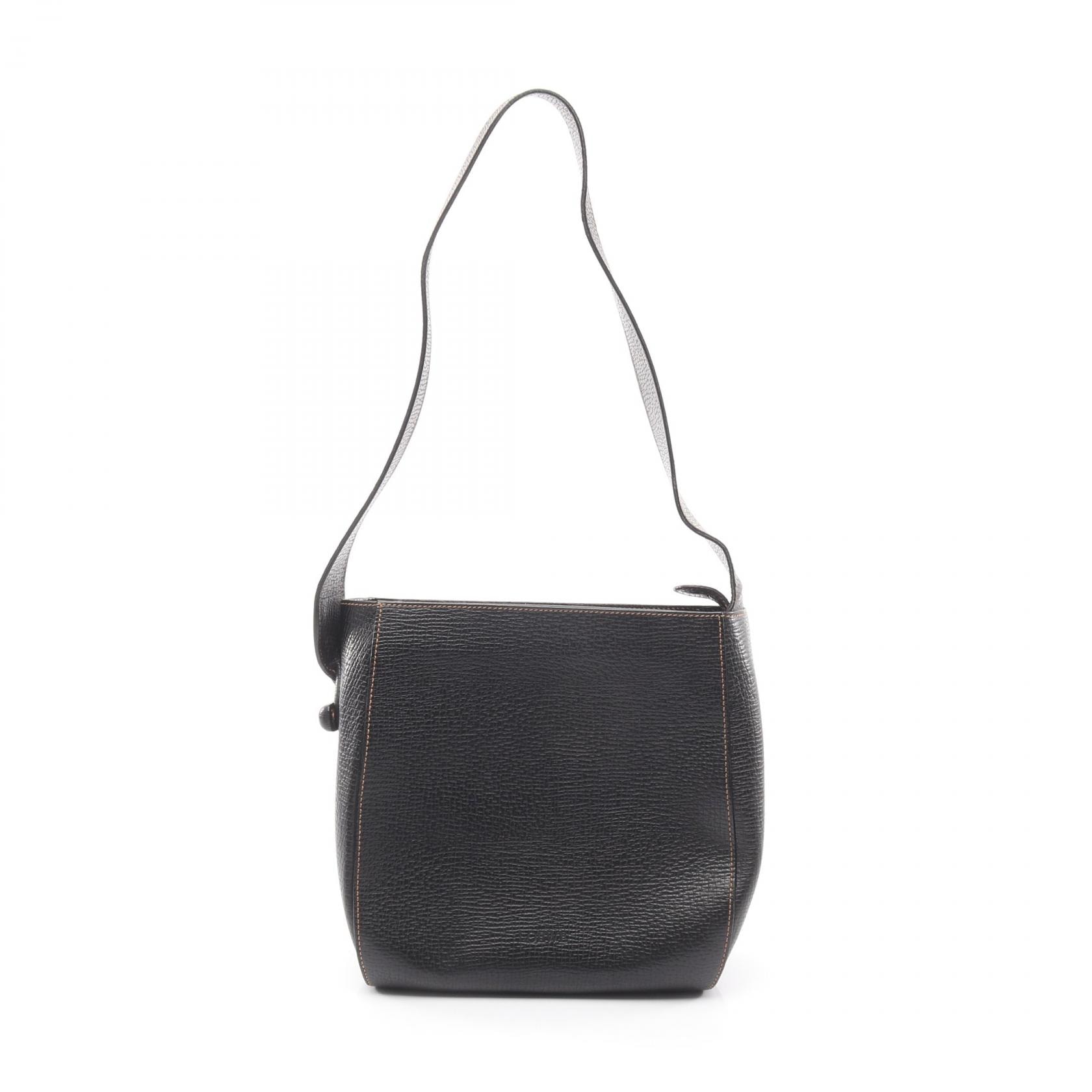 ロエベ LOEWE 型押しロゴ ショルダーバッグ バッグ レザー レディース ブラック系 【中古】