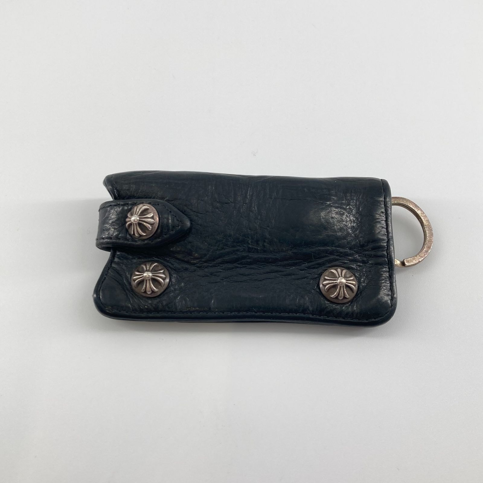 CHROME HEARTS (クロムハーツ) クロスボタン レザー キーケース ブラック
