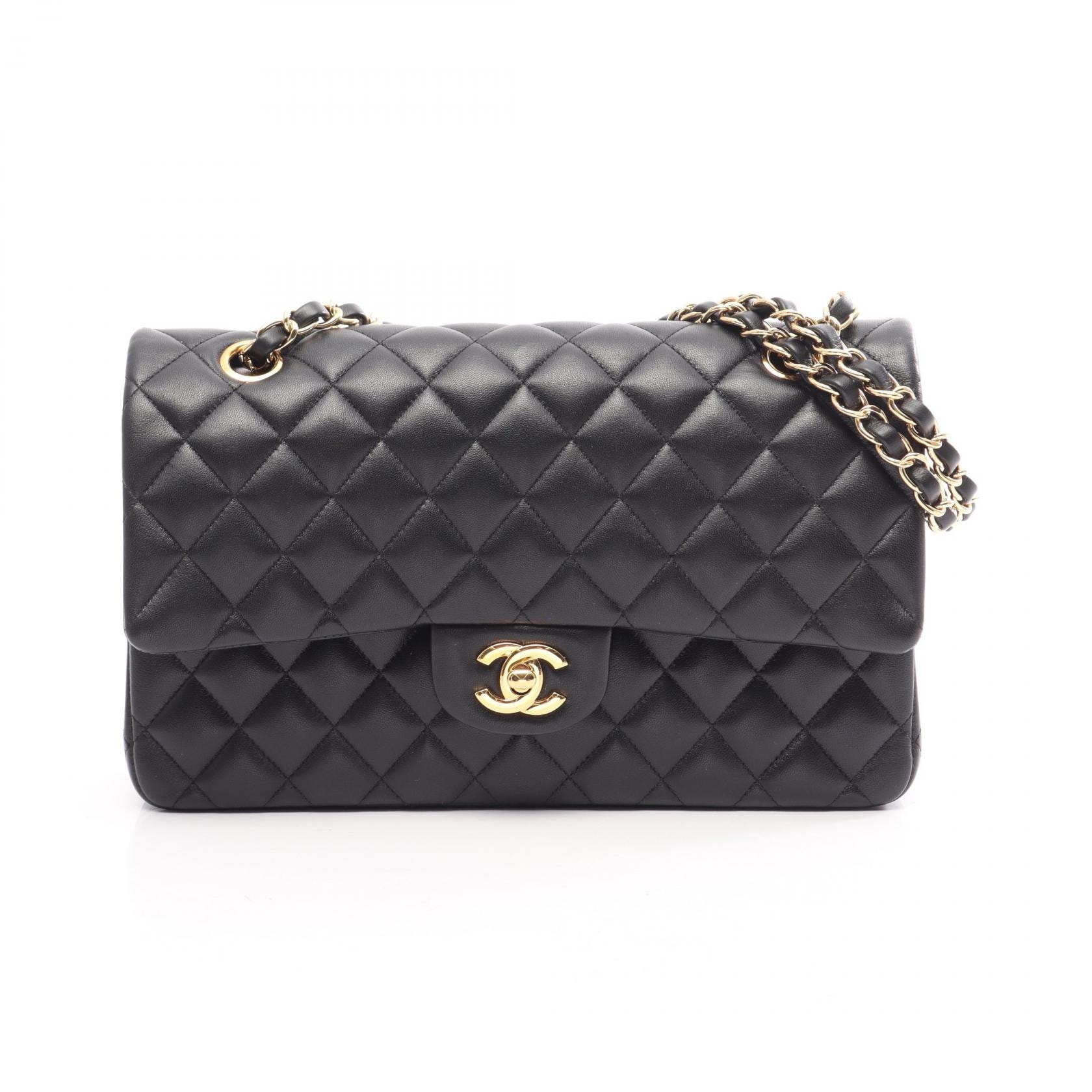 シャネル CHANEL マトラッセ Wフラップ ショルダーバッグ バッグ ラムスキン(羊革) レディース ブラック系 【中古】