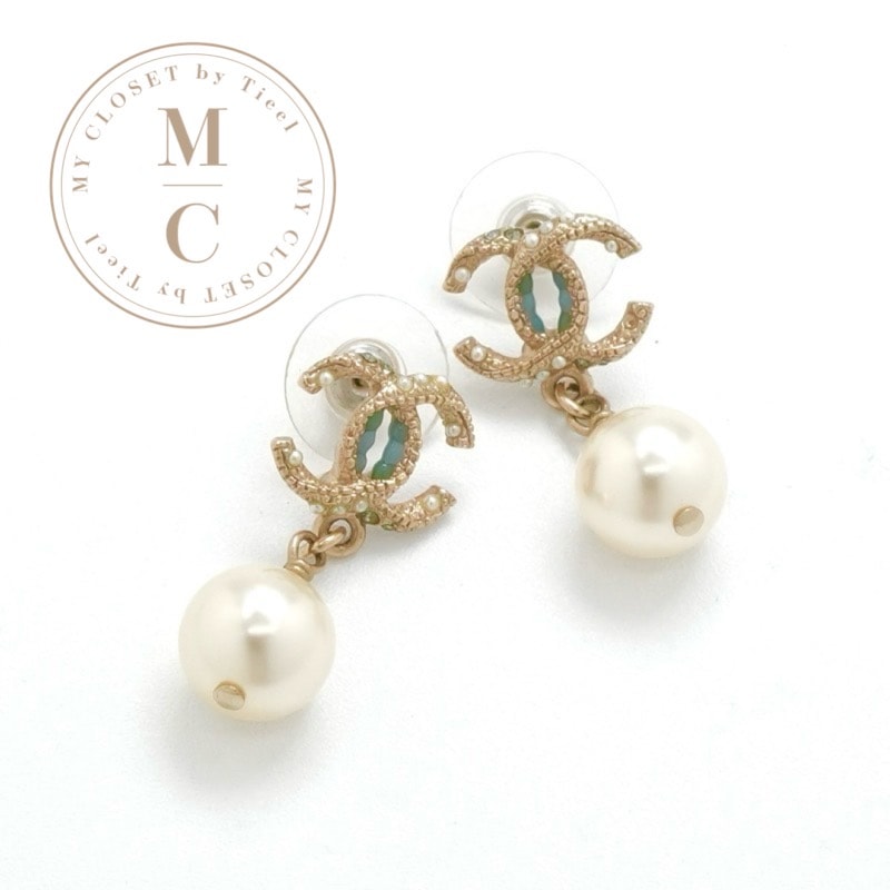 シャネル CHANEL ピアス ココマーク ラインストーン パール ゴールド