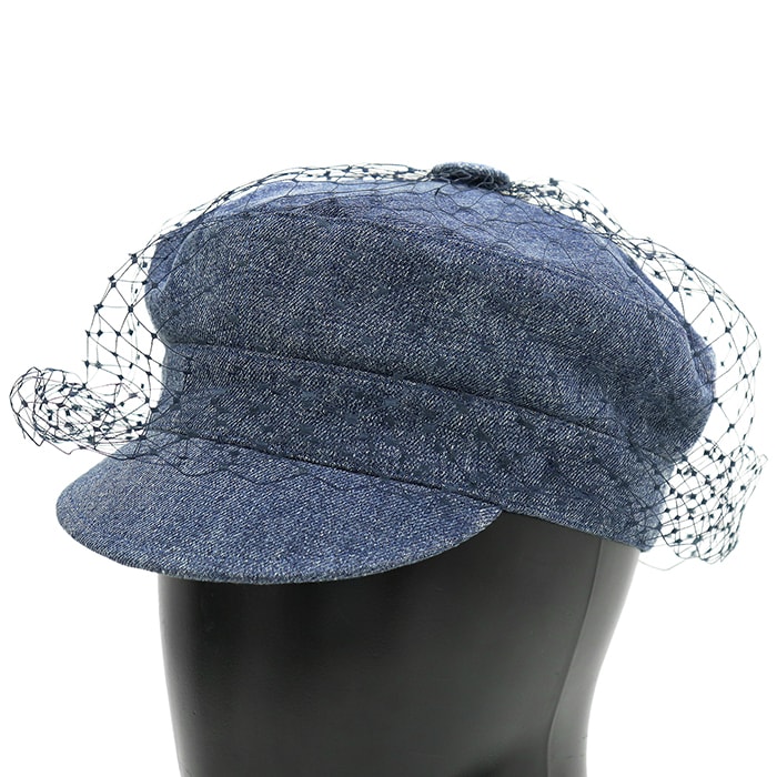 【美品】Christian Dior クリスチャンディオール キャスケット サイズ 57 レディース Dior Arty ディオール アーティ ロゴ ゴールドチャーム チュール ベール 帽子 小物 インディゴ イタリア製
