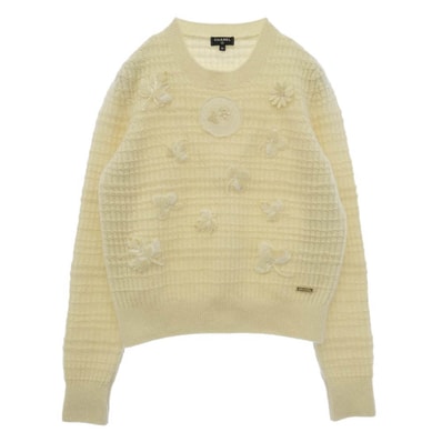 CHANEL シャネル 18AW P59732K07810 フラワー モチーフ ココマーク ロゴ カシミア混 ニット セーター アイボリー系 36【中古】