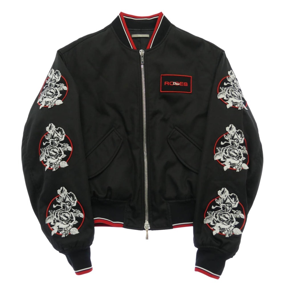Dior ディオール 18SS 733C454M3962 Roses Patches Jacket ローズパッチ 中綿入り MA-1 ブルゾン ボンバージャケット スタジアム ジャケット スタジャン ブラック系 46【中古】