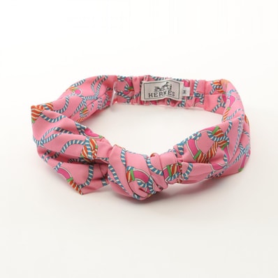 エルメス HERMES ガビ Canoe H ヘアバンド ターバン アクセサリー ナイロン ピンク レディース ピンク系 / マルチカラー 【中古】