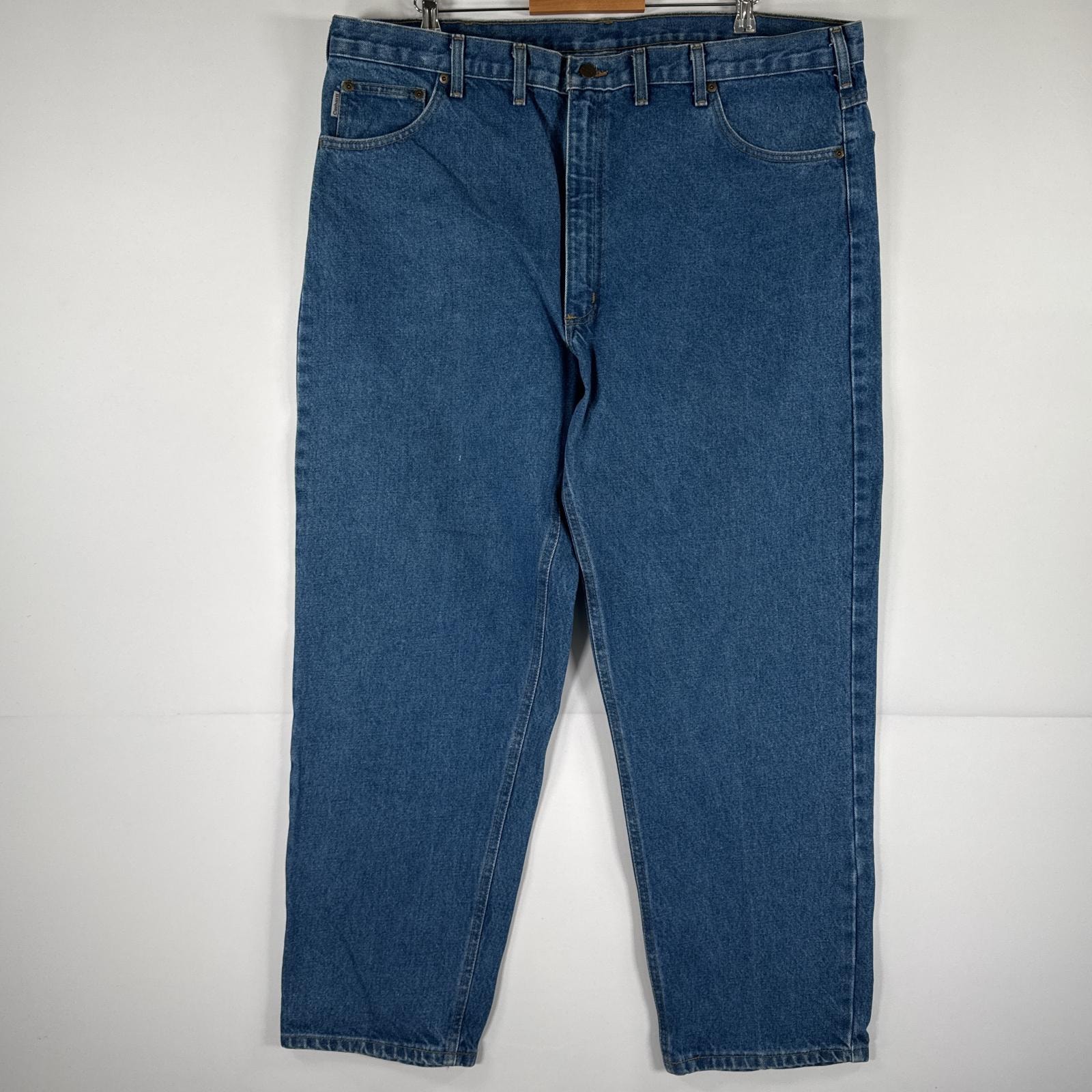 古着 カーハート Carhartt デニムパンツ ジーパン 5ポケット ワンポイント ロゴ ワークパンツ テーパード 大きいサイズ w44 L30  ブルー メンズ