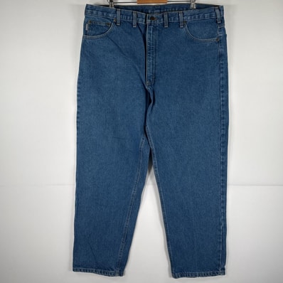 古着 カーハート Carhartt デニムパンツ ジーパン 5ポケット ワンポイント ロゴ ワークパンツ テーパード 大きいサイズ w44 L30 ブルー メンズ