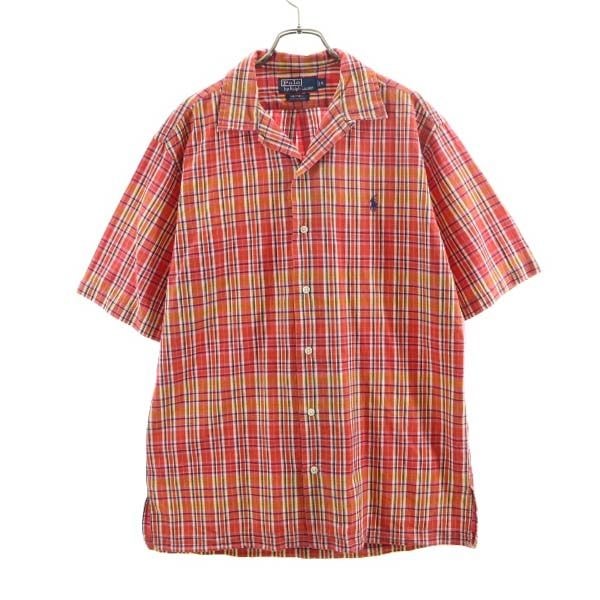 Polo by Ralph Lauren ポロバイラルフローレン 90s ヴィンテージ チェック 半袖 オープンカラーシャツ S レッド系 開襟 CALDWELL