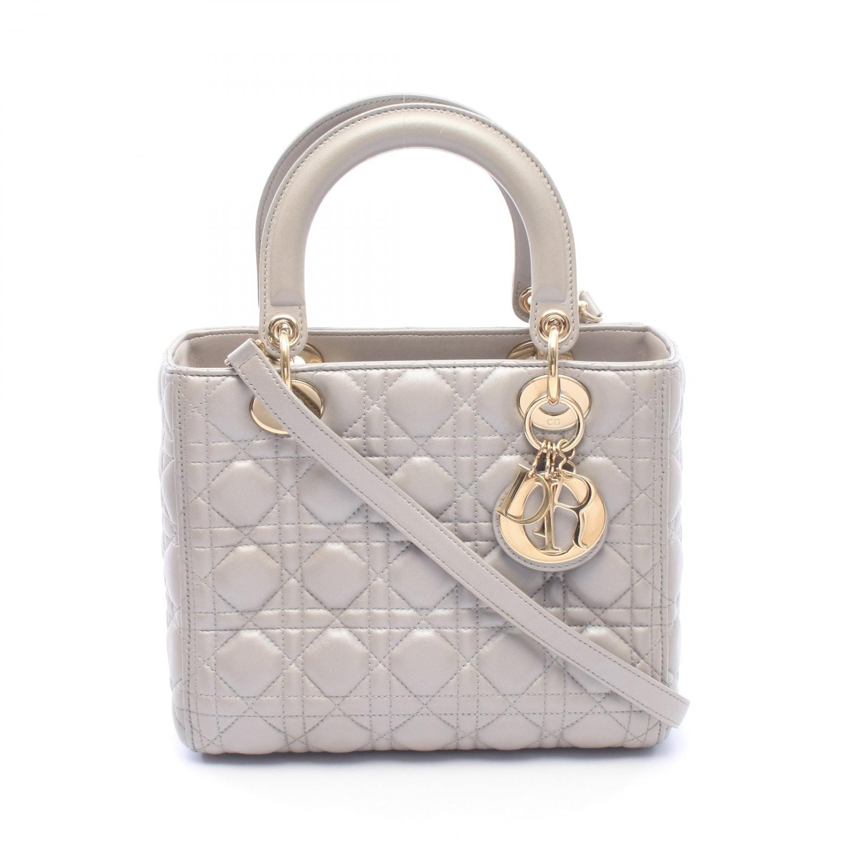 ディオール Dior LADY DIOR レディディオール 2WAY ハンドバッグ バッグ レザー レディース シルバー系 【中古】