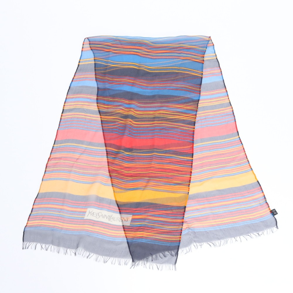 イヴ サンローラン シルク 100% 絹 ストライプ ボーダースカーフ