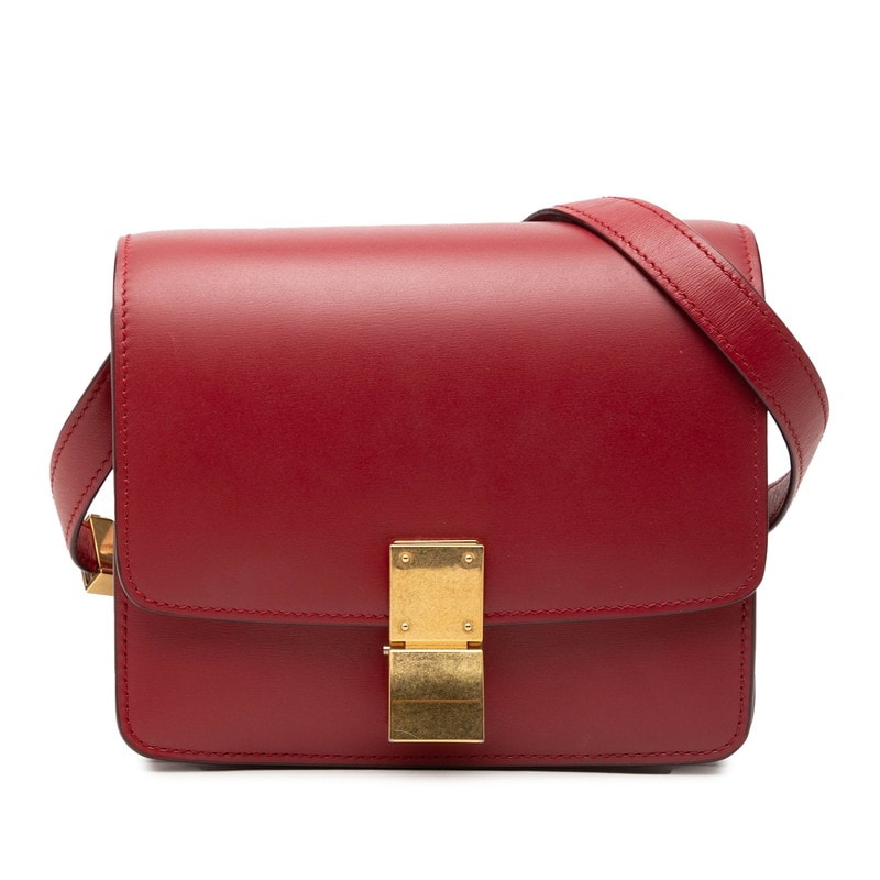 セリーヌ クラシックボックス スモール ショルダーバッグ レッド レザー レディース CELINE 【中古】