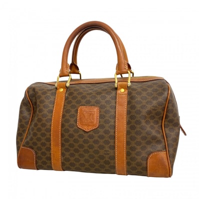 【6da0731-k】セリーヌ ハンドバッグ マカダム PVC ブラウン ゴールド金具【中古】レディース