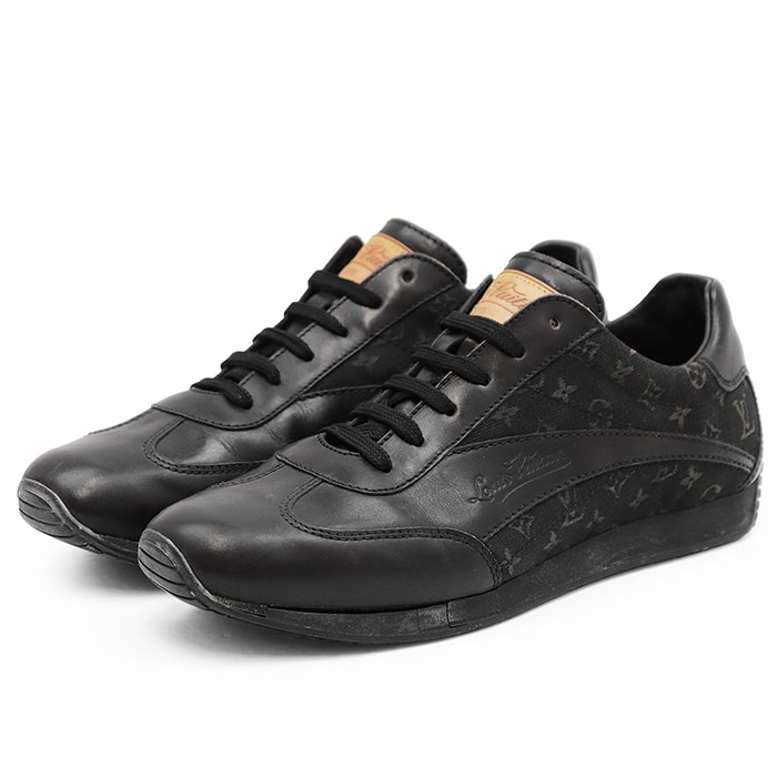 【SALE】LOUIS VUITTON ルイ・ヴィトン スニーカー テクニカルキャンバス/レザー サイズ 5h メンズ LVロゴ デボス モノグラム レザーパッチ レースアップ シューズ 靴 ブラック 黒 イタリア製