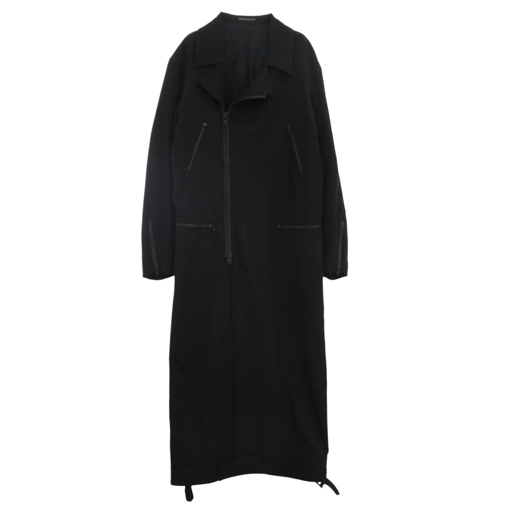 Yohji Yamamoto POUR HOMME ヨウジヤマモトプールオム ジャケット 20SS HN-D05-100 シワギャバ ウールギャバジン ロング ライダース コート ブラック系【美品】【中古】