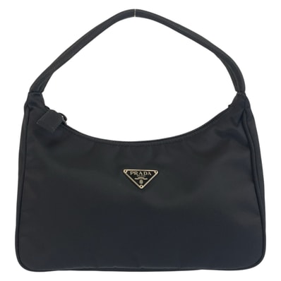 美品 PRADA プラダ テスート 三角ロゴプレート ブラック 黒 シルバー金具 ナイロン ハンドバッグ アクセサリーポーチ 603509 【中古】