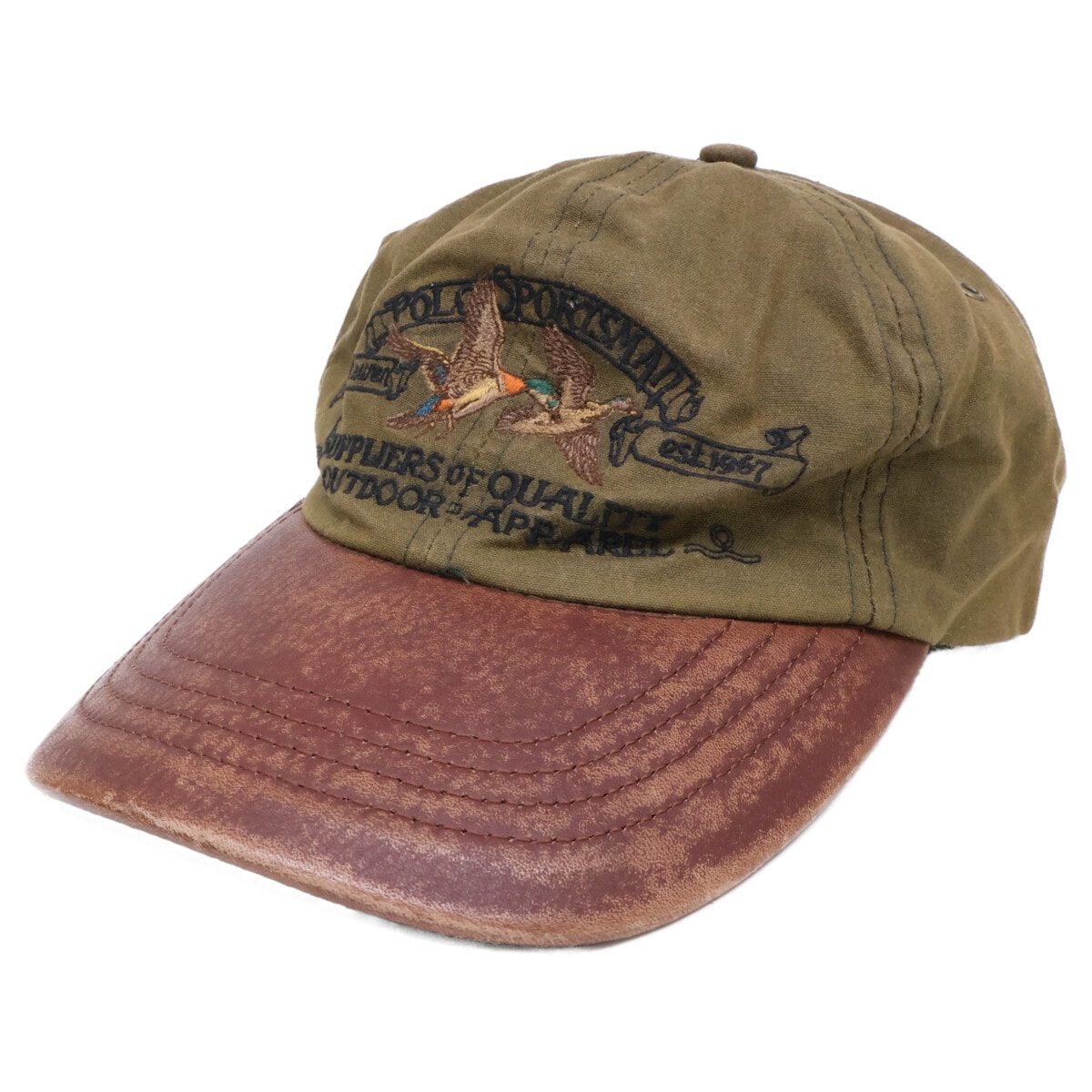 ポロ ラルフローレン 90s 刺繍 レザーバイザー コットン キャップ