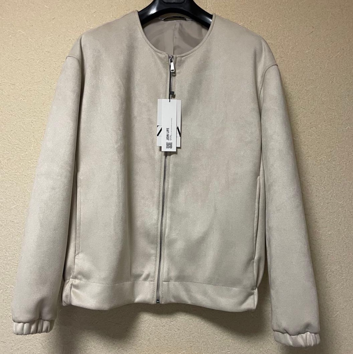 ZARA ノーカラージャケット L相当 ベージュ 新品タグ付き ジップブルゾン ザラ