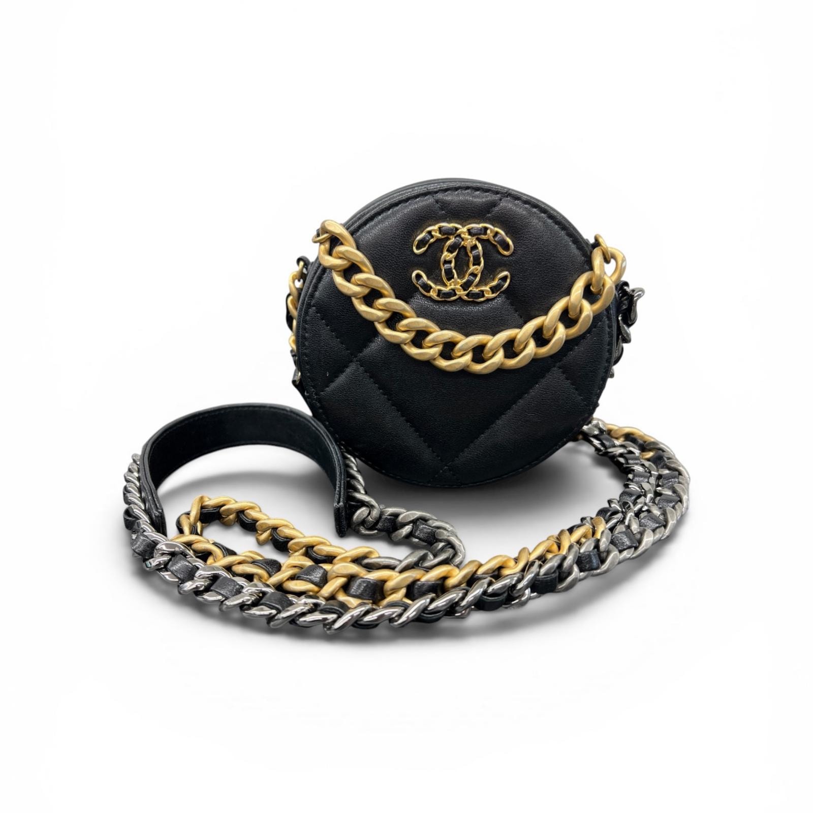 CHANEL 極美品 シャネル シャネル19 ミニマトラッセ ココマーク 2way チェーンショルダーバッグ ハンドバッグ AP0945 ラムスキン 28番台シリアル ブラック コンビ金具 ポシェット Aランク 中古 鑑定済 シャネルバッグ