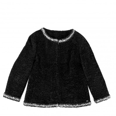 CHANEL シャネル ノーカラージャケット ジップアップ 服 アパレル 36 ブラック 黒 シルク アクリル シルク レディース 秋 冬 美品【中古品】