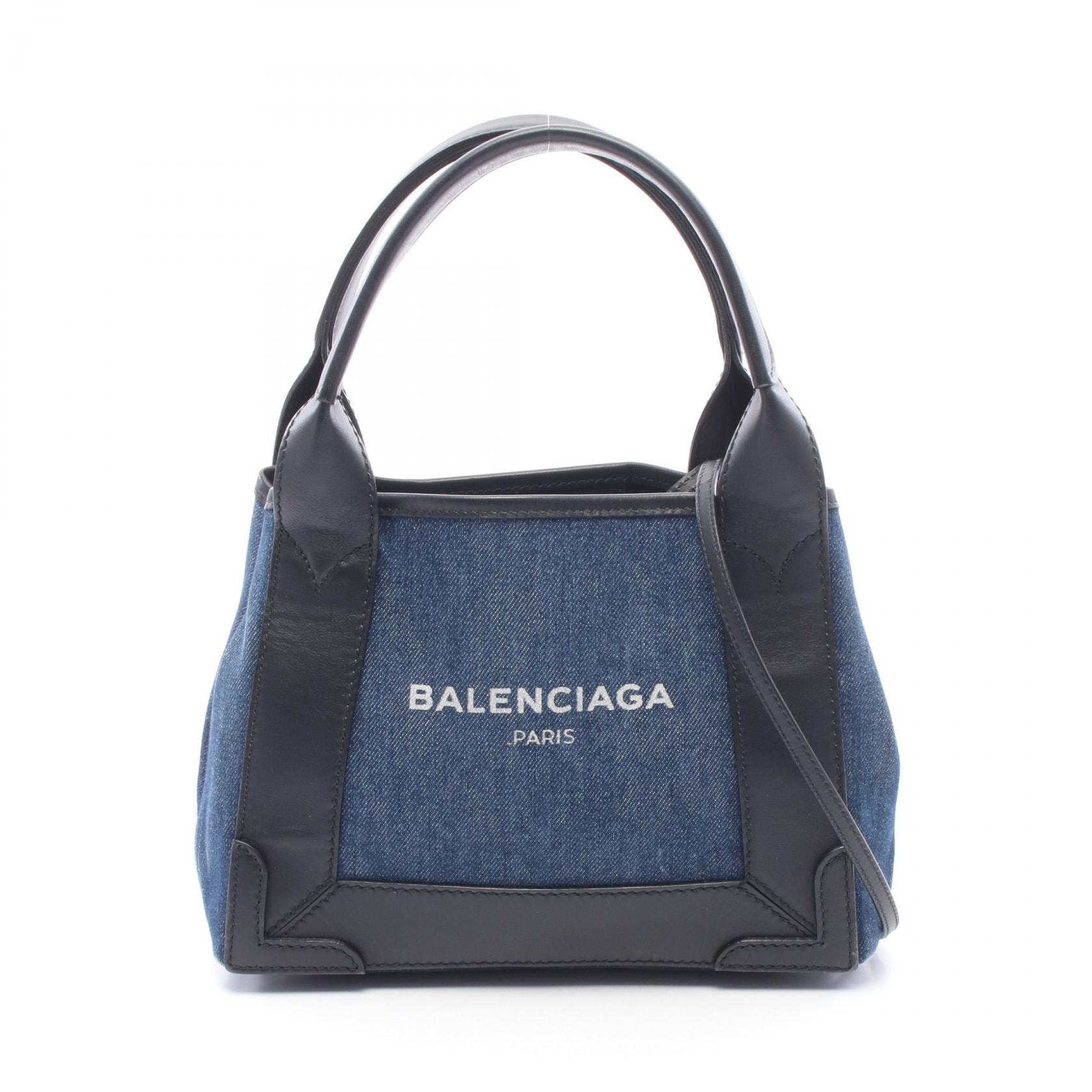 バレンシアガ BALENCIAGA ネイビーカバ XS 2WAY ハンドバッグ バッグ デニム レザー レディース ネイビー系 / ブラック系 390346 【中古】