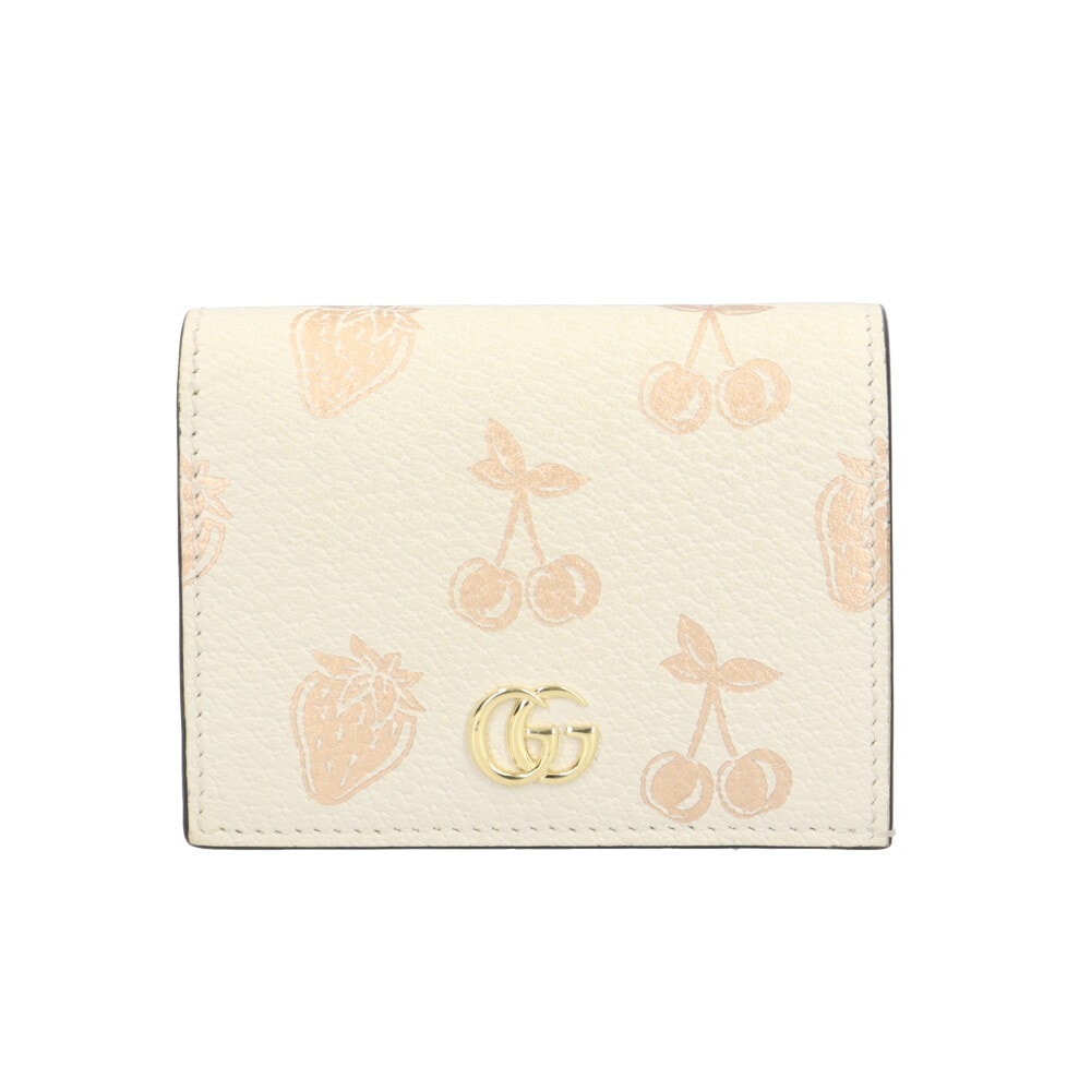 グッチ フルーツプリント ダブルG スモールウォレット GGマーモント 二つ折り財布 レザー 456126 レディース GUCCI  中古