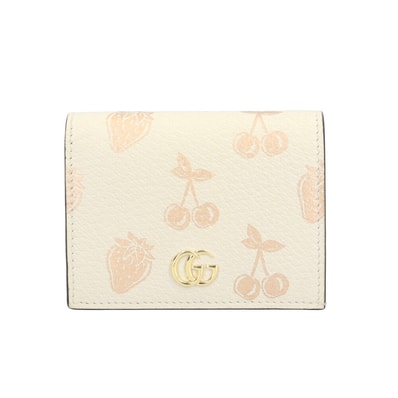 グッチ フルーツプリント ダブルG スモールウォレット GGマーモント 二つ折り財布 レザー 456126 レディース GUCCI 中古