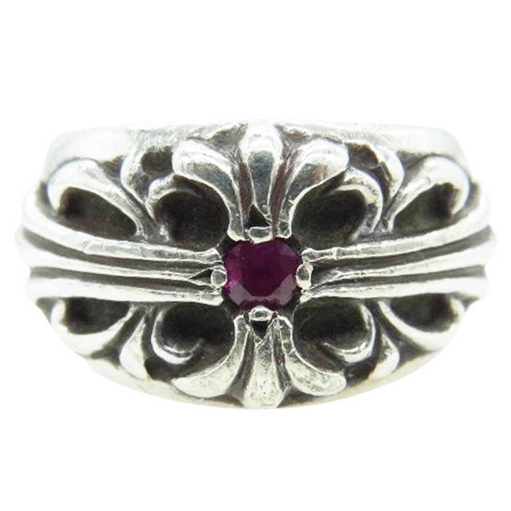 CHROME HEARTS クロムハーツ(原本無) リング FLRL CRS 1RUBY フローラルクロス リング アフター1ルビー シルバー系 JP16.5号【中古】