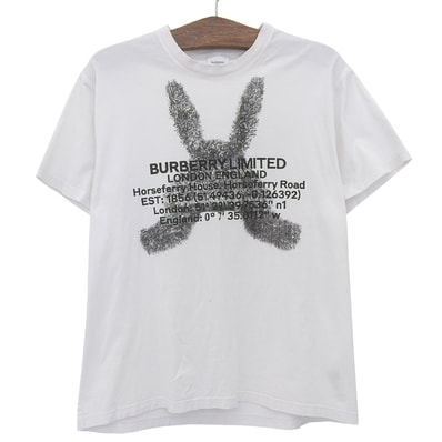 バーバリー RABBIT LOGO TEE コットン トップス メンズ 白 ホワイト M 8049565 M