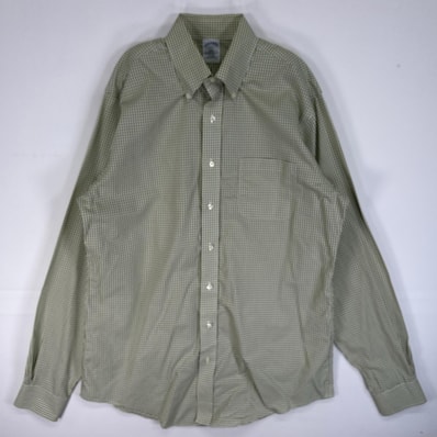 古着 ブルックスブラザーズ Brooks Brothers 長袖シャツ 胸ポケ 346 SLIM FIT L グリーン系 チェック メンズ