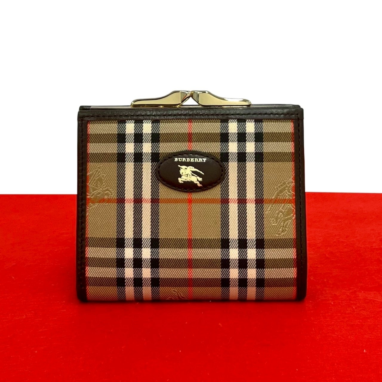 BURBERRY バーバリー シャドーホース ロゴ ノバチェック 柄 キャンバス レザー 二つ折り財布 ベージュ
 39933