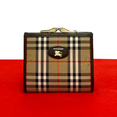 BURBERRY バーバリー シャドーホース ロゴ ノバチェック 柄 キャンバス レザー 二つ折り財布 ベージュ
39933