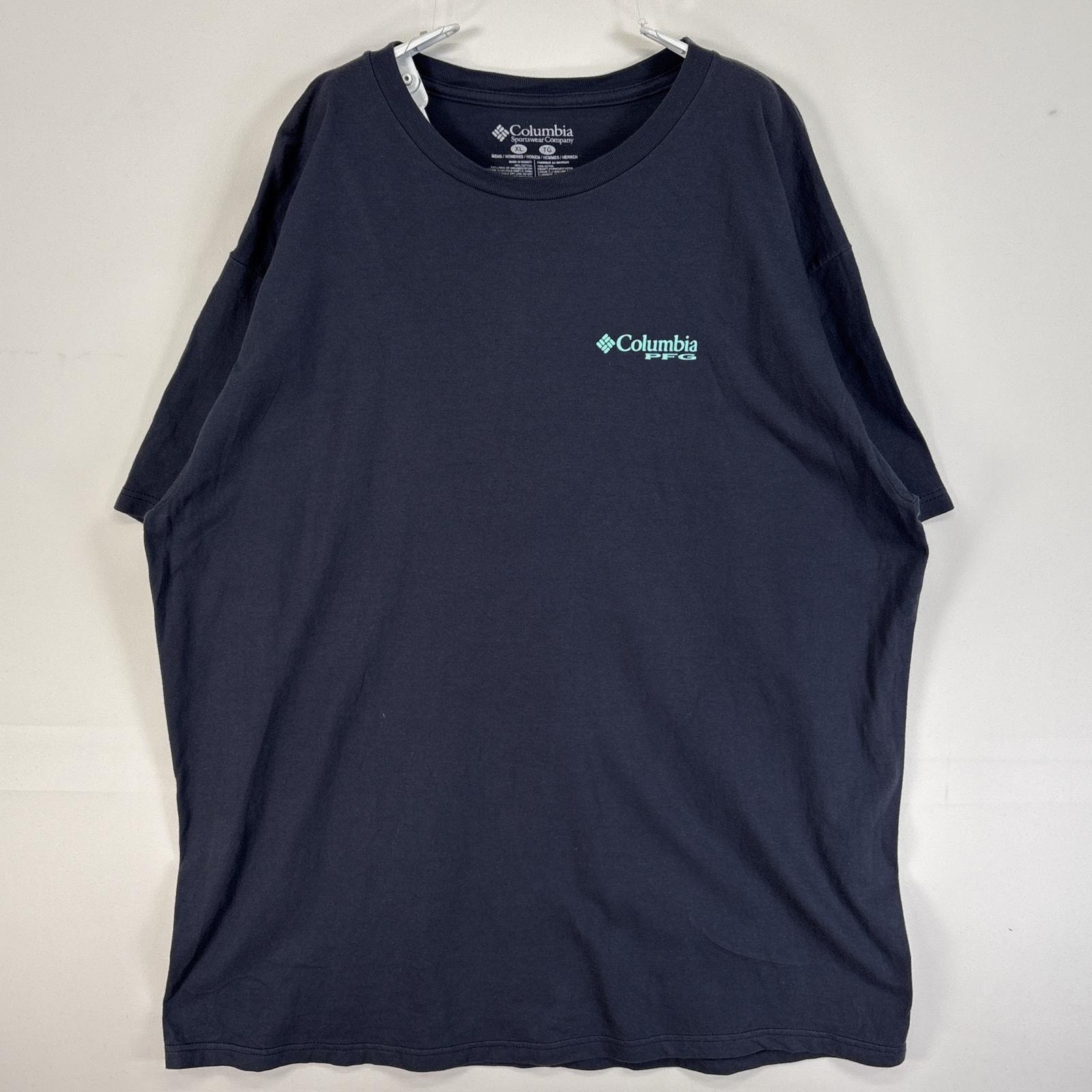 古着 コロンビア Columbia 半袖Tシャツ PFG 両面 プリント 大きいサイズ XL  ネイビー メンズ