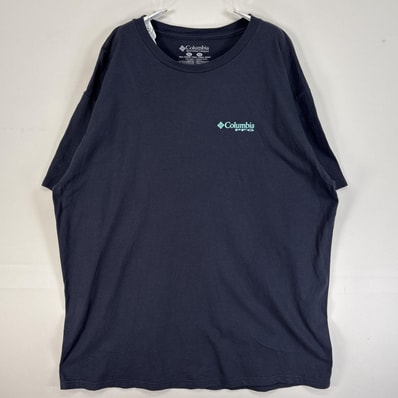 古着 コロンビア Columbia 半袖Tシャツ PFG 両面 プリント 大きいサイズ XL ネイビー メンズ