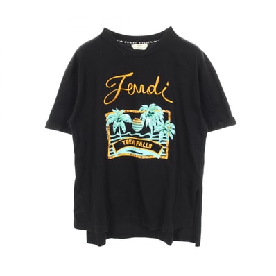 フェンディ FENDI TREVI FALLS スパンコール サイドスリット 半袖Tシャツ 衣料品 トップス コットン レディース ブラック系 FS7011 A43H 【中古】