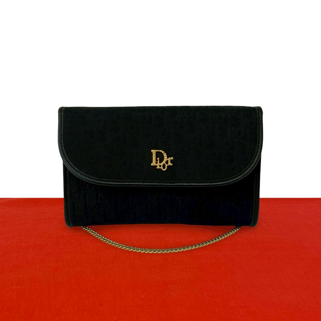 Christian Dior ディオール トロッター 柄 ロゴ 金具 キャンバス レザー ショルダーバッグ ブラック
 36145